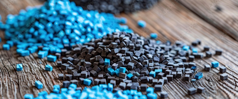 Obraz premium The plastic granules polymeric of blue and grey dye, dye for plastics in granules