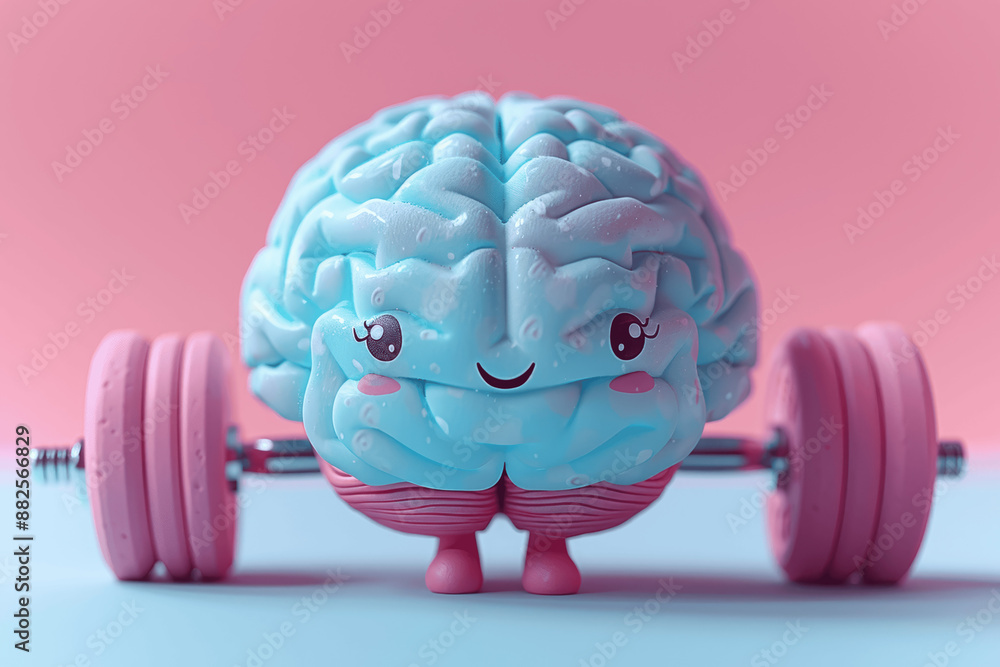 Cute cartoon brain lifting weights in gym - concept of mental growth ...