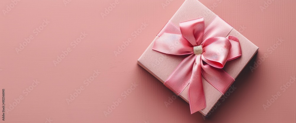 Top view of a gift box against a pink background, ready for any celebration Top view of a gift box against a pink background, ready for any celebration