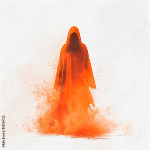 a creepy orange specter, eerie presence, spooky orange hue, ghostly figure, isolated on white background photo