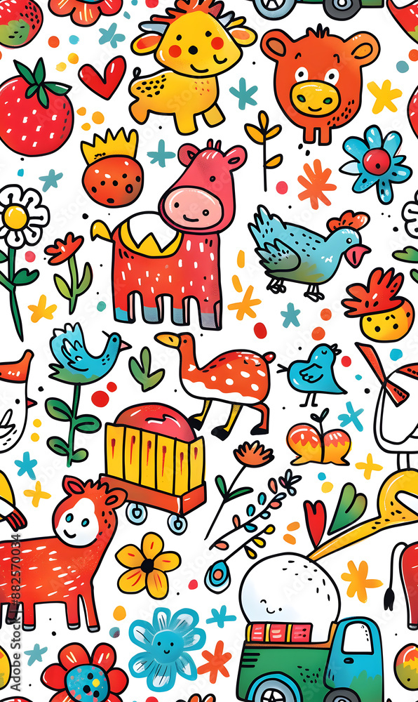 Naklejka premium cartoon 2d illustrator doodle pattern, cute pattern in graphic seamless pattern
