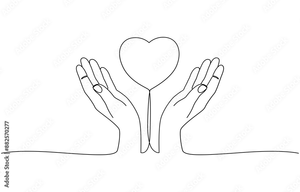 One continuous single line drawing of hand give love isolated on white background minimalism design, One continuous line drawing of hand holding heart. Support concept. Charity vector illustration. One continuous single line drawing of hand give love isolated on white background minimalism design, One continuous line drawing of hand holding heart. Support concept. Charity vector illustration.
