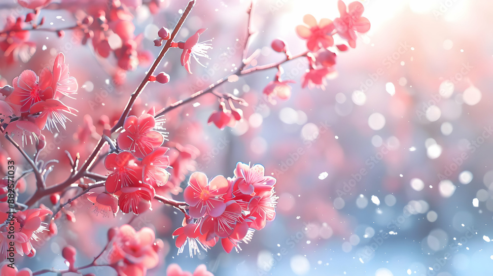 Pink Flowers in Snow - Realistic Nature Photo Pink Flowers in Snow - Realistic Nature Photo