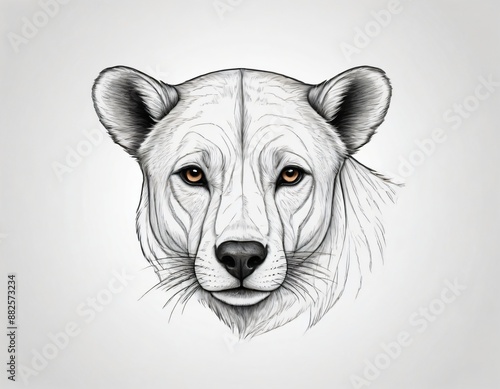 An image of  a lioness head  drawing on  a white background
