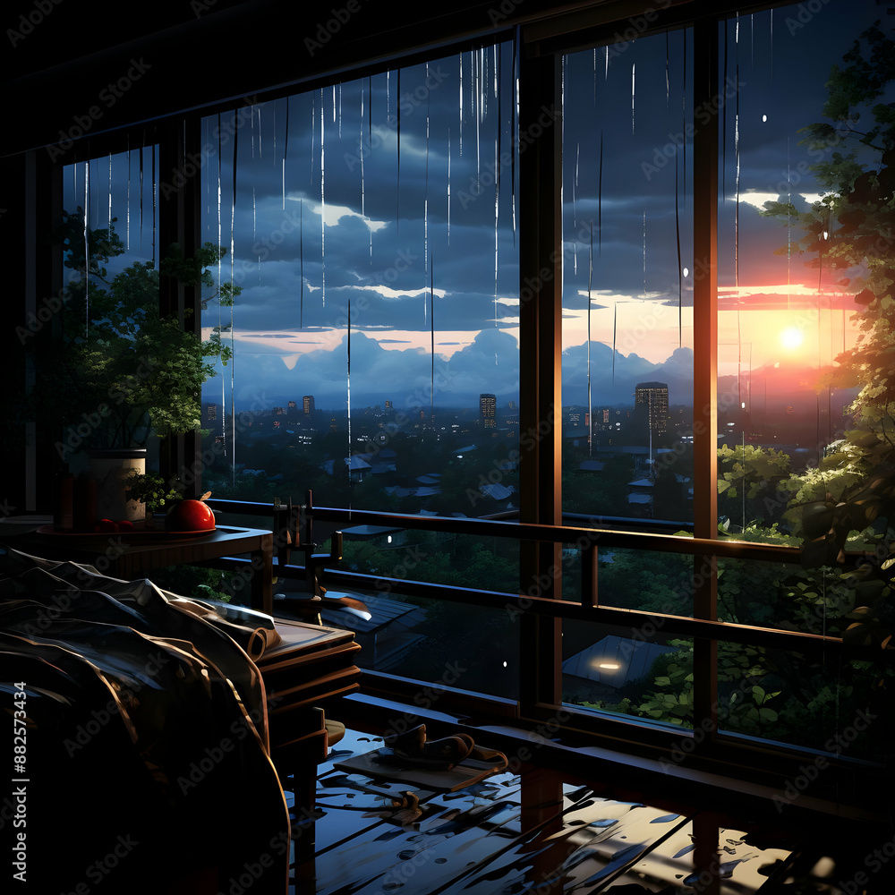 Rainy Evening Cityscape Illustration Rainy Evening Cityscape Illustration