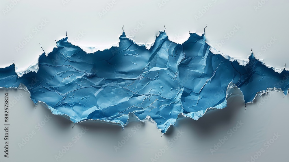 Torn Paper Reveals Crumpled Blue Surface Torn Paper Reveals Crumpled Blue Surface