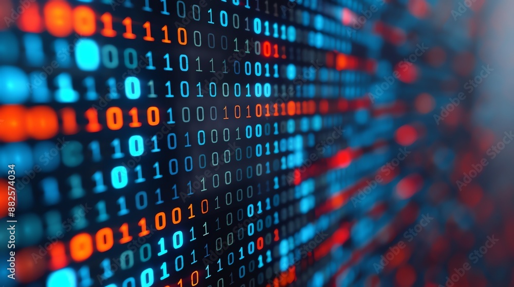 Abstract economic landscape with binary code, digital economy, business future Abstract economic landscape with binary code, digital economy, business future