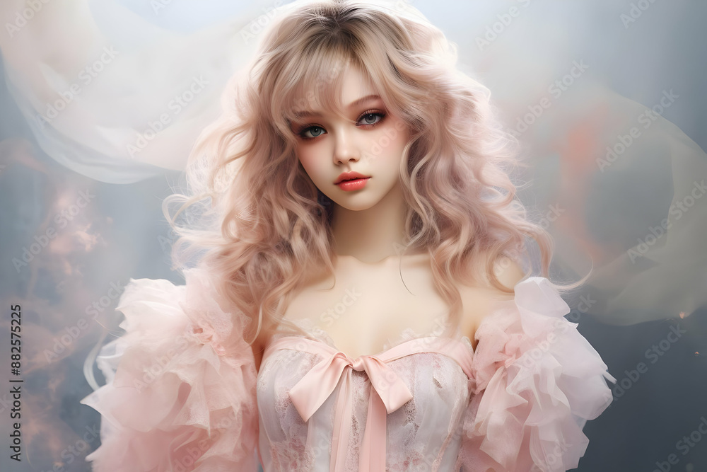 Beautiful Woman with Pink Hair and Dress - Illustration Beautiful Woman with Pink Hair and Dress - Illustration
