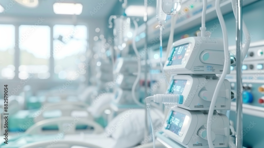 Array of medical devices and machinery in a hospital setting, state-of-the-art equipment and apparatus supporting healthcare and treatment Array of medical devices and machinery in a hospital setting, state-of-the-art equipment and apparatus supporting healthcare and treatment