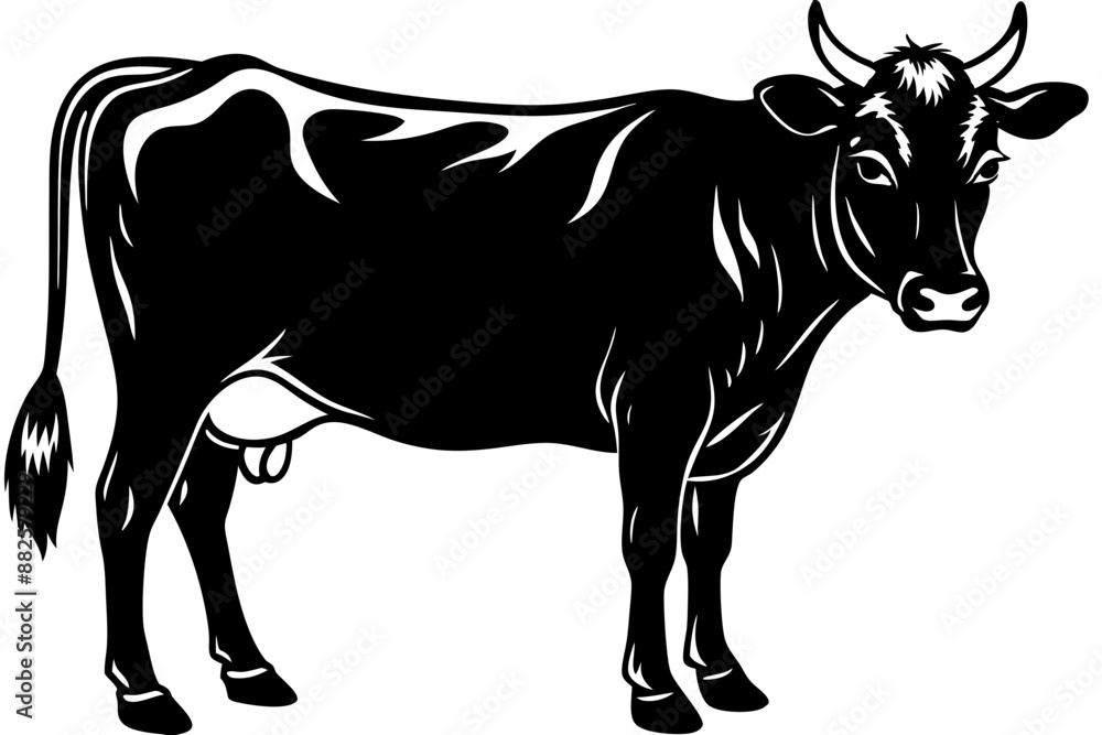 Fototapeta premiumcow silhouette, cow line art vector illustration, Collection of black cow design