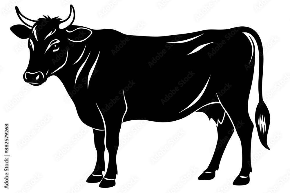 Fototapeta premiumcow silhouette, cow line art vector illustration, Collection of black cow design