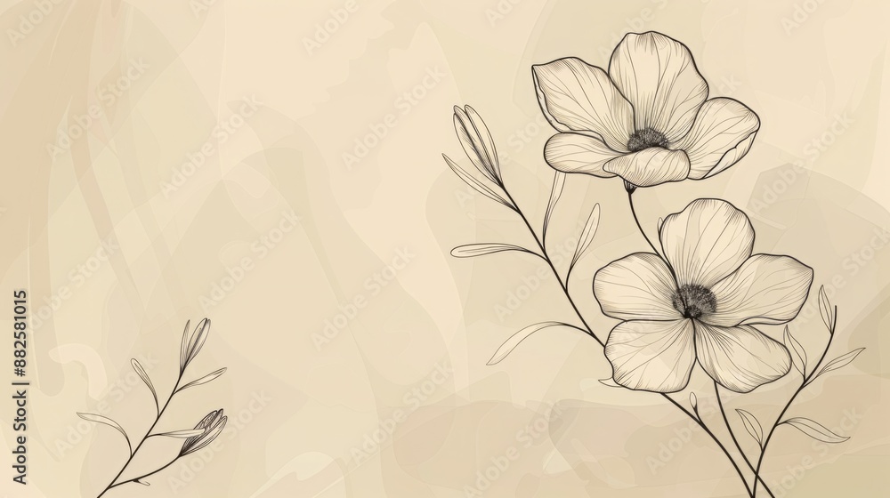 Fototapeta premium Essential Elegance: Minimalistic Botanical Line Art Over Abstract Backgrounds