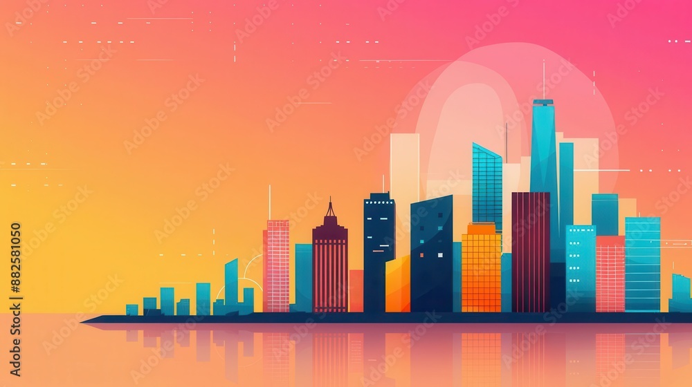 Obraz premium Futuristic urban architecture, trendy decor, flat design illustration