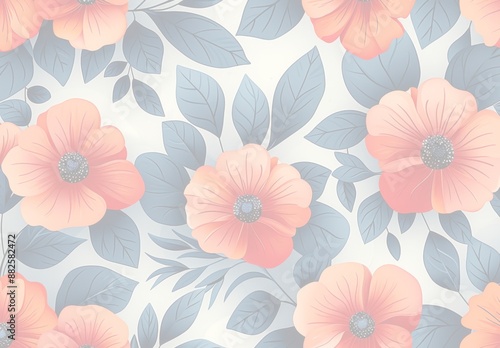 白い背景に赤い花と葉のシームレスパターン ベクターイラスト