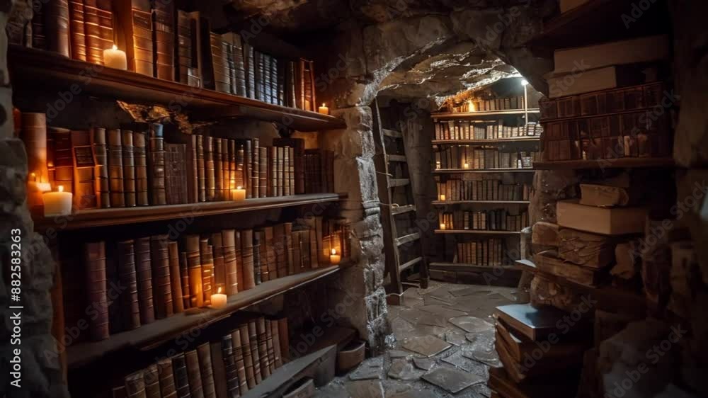 The room inside is full of books composed of footage The room inside is full of books composed of footage