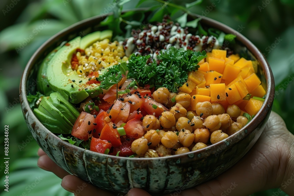 A visually appealing and nutritious Buddha bowl showcasing the diversity of vegetarian cuisine. A visually appealing and nutritious Buddha bowl showcasing the diversity of vegetarian cuisine.