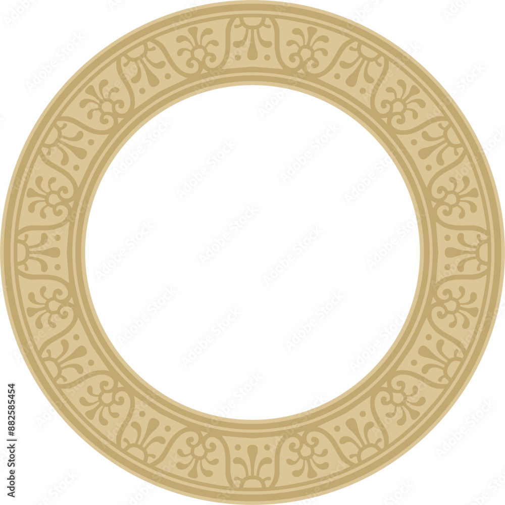 Vector round gold border, frame, Pompeii ring. Circle Neopolitan ornament. Art of Ancient Rome