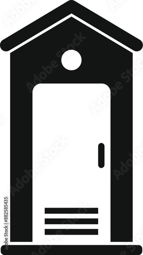 Tablou pe pânză Simple black and white icon of a public toilet building standing on a concrete p