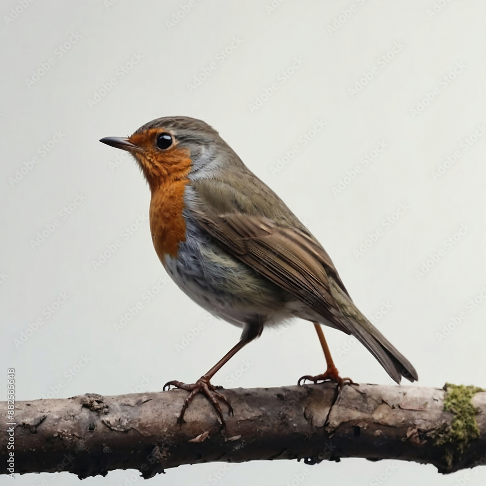 robin bird on a tree branch white background robin bird on a tree branch white background