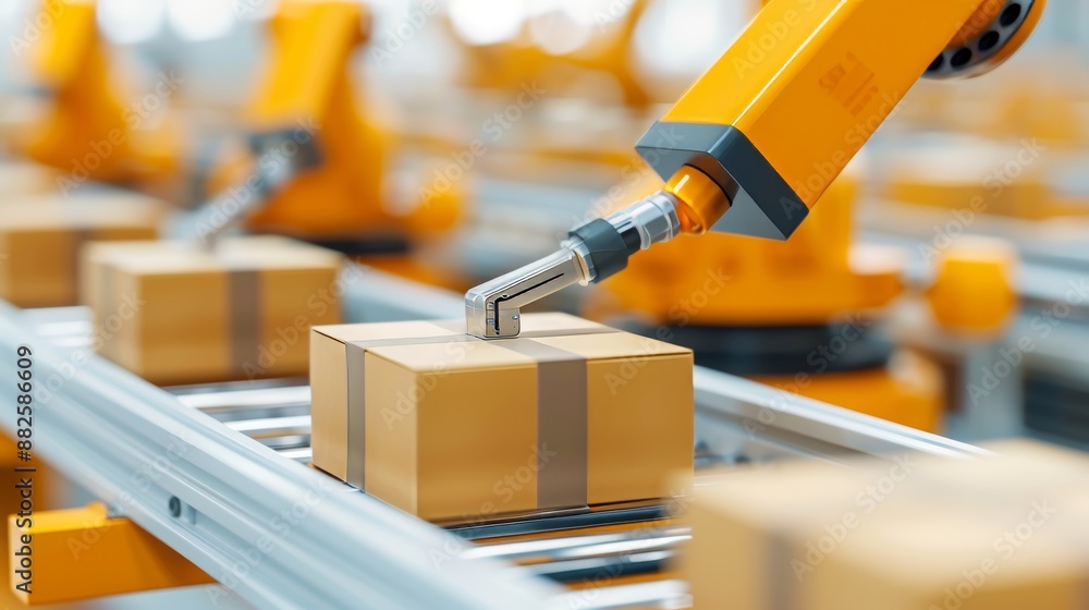 Inside a high-tech factory, robotic arms assembling products on the production line, a seamless blend of automation and human oversight Inside a high-tech factory, robotic arms assembling products on the production line, a seamless blend of automation and human oversight