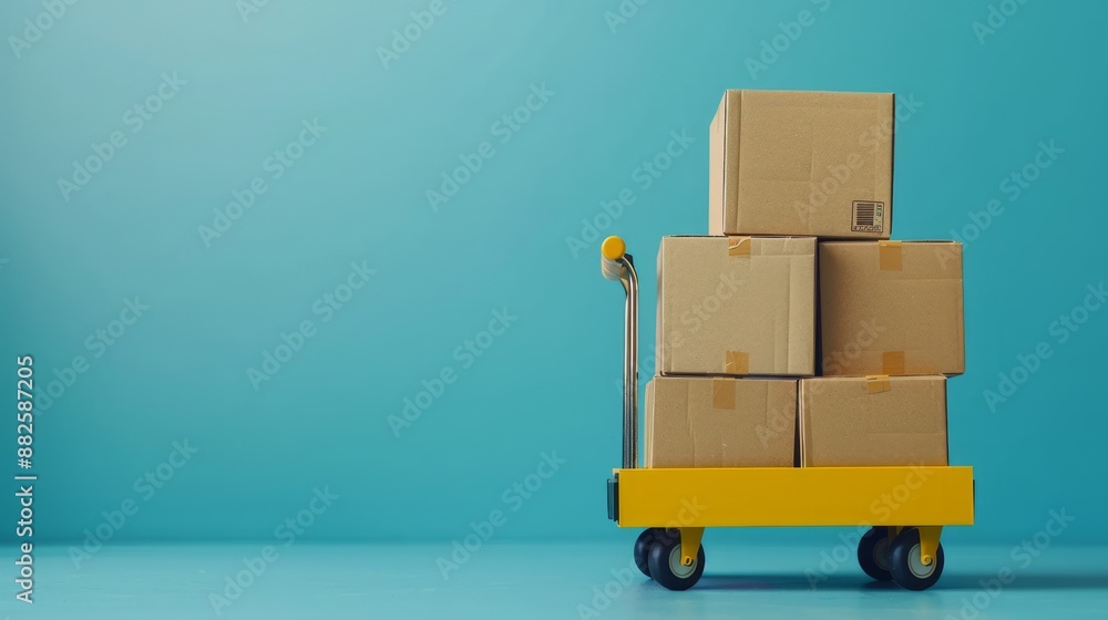 Stack of Cardboard Boxes on a Yellow Hand Truck Stack of Cardboard Boxes on a Yellow Hand Truck