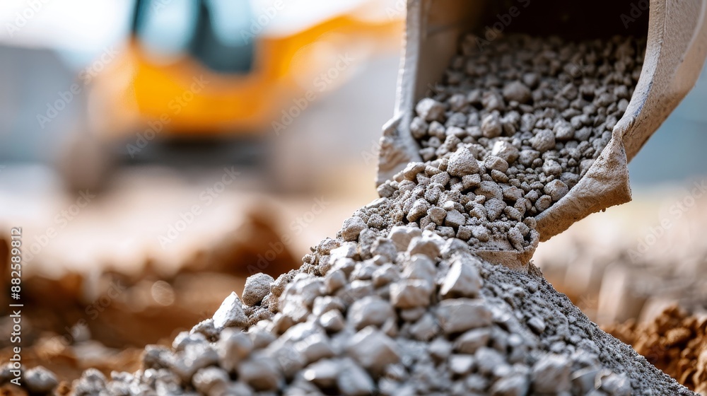 Detailed view of a site where aggregates are being mixed and used in construction, highlighting the creation process of building a robust structure Detailed view of a site where aggregates are being mixed and used in construction, highlighting the creation process of building a robust structure