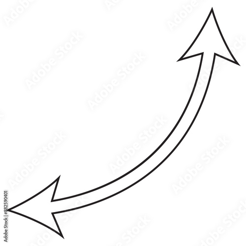 Horizontal dual thin long straight double ended arrow. eps 10. different colour. Dual semi circle arrow. Vector illustration. Semicircular curved thin long double ended arrow.