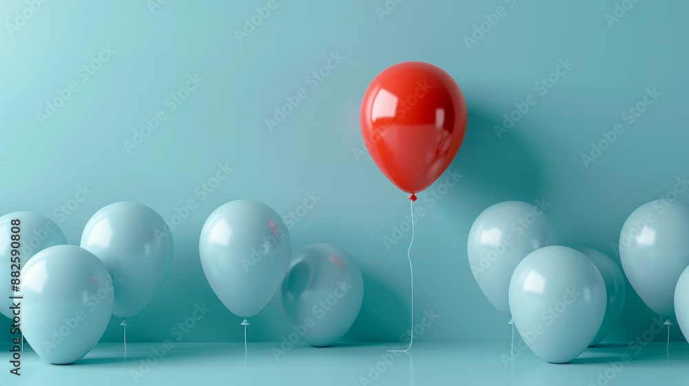 Red Balloon Standing Out Amongst Blue Balloons Red Balloon Standing Out Amongst Blue Balloons