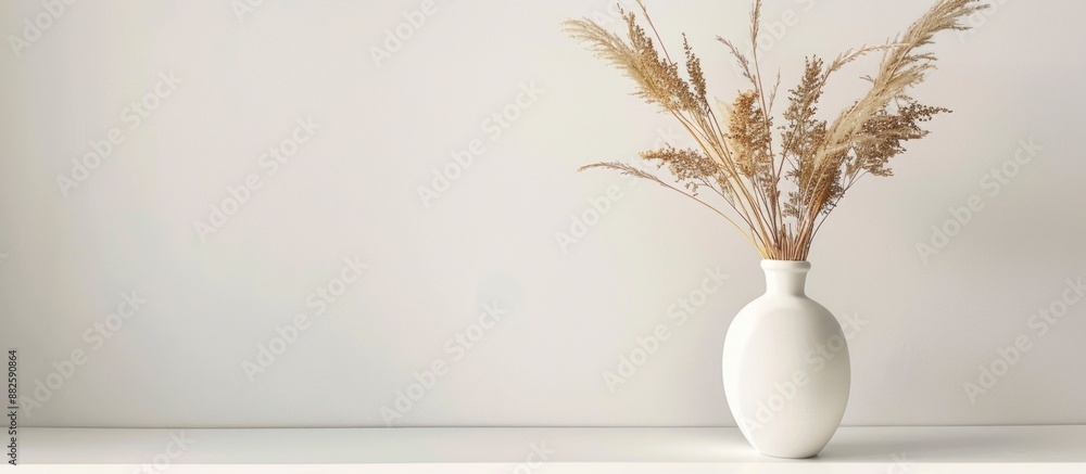 Dried Flowers in a White Vase on a White Shelf Dried Flowers in a White Vase on a White Shelf