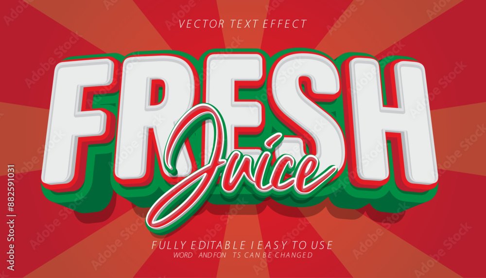 Naklejka premium fresh juice 3d editable vector text effect. trendy style text effect