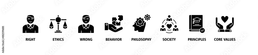 Morality banner web icon set vector symbol illustration concept with icon of Right, ethics, wrong, behavior, philosophy, society, principles, core values. Business banner web vector infographic Morality banner web icon set vector symbol illustration concept with icon of Right, ethics, wrong, behavior, philosophy, society, principles, core values. Business banner web vector infographic