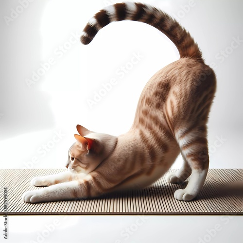 Exercising Kitten Cat doing Yoga Stretch on the Mat, AI-Generated