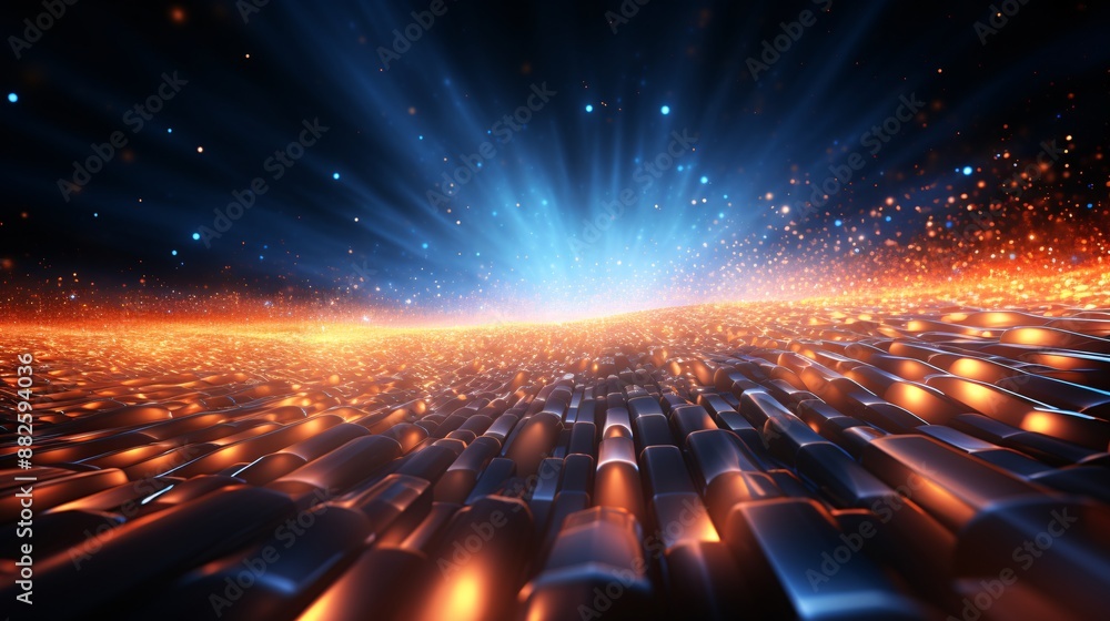 Obraz premium Abstract background with dynamic data particles and light trails
