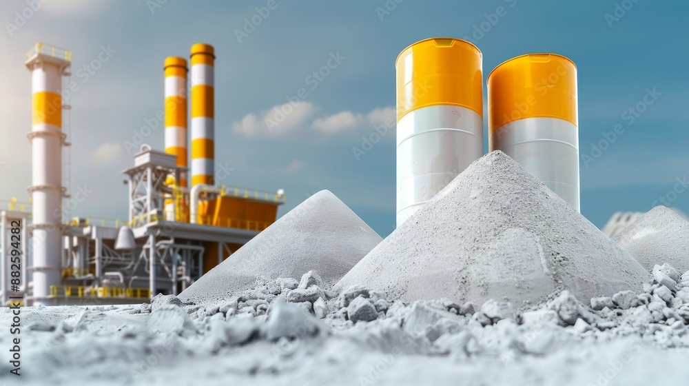 Obraz premium Concrete processing plant, showcasing large industrial machines, commercial scale production, and the raw materials used in construction