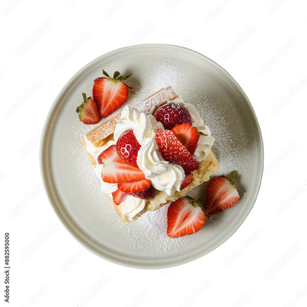 Isolated PNG Fresh Strawberry and Cream Waffle, GENERATIVE AI Isolated PNG Fresh Strawberry and Cream Waffle, GENERATIVE AI