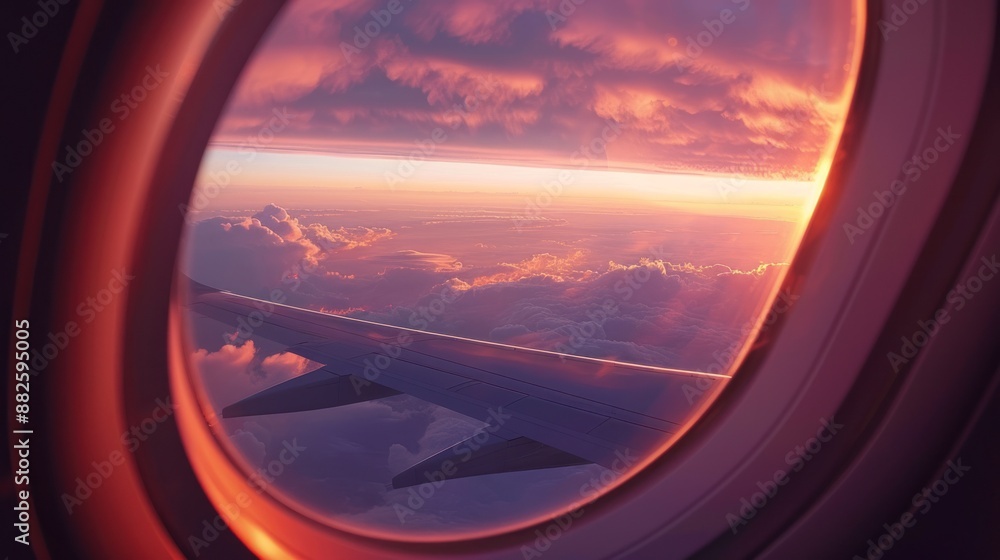 Airplane Window View of a Stunning Sunset Airplane Window View of a Stunning Sunset