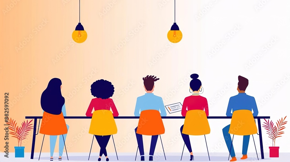 Diverse group of people sitting at a table in a meeting room. Diverse group of people sitting at a table in a meeting room.