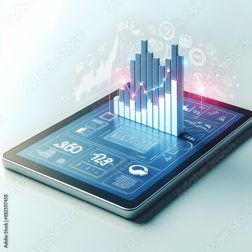 Wallpaper Mural 3D Flat Icon: Tablet with Digital Graph Concept   Financial Data Display on White Background Torontodigital.ca