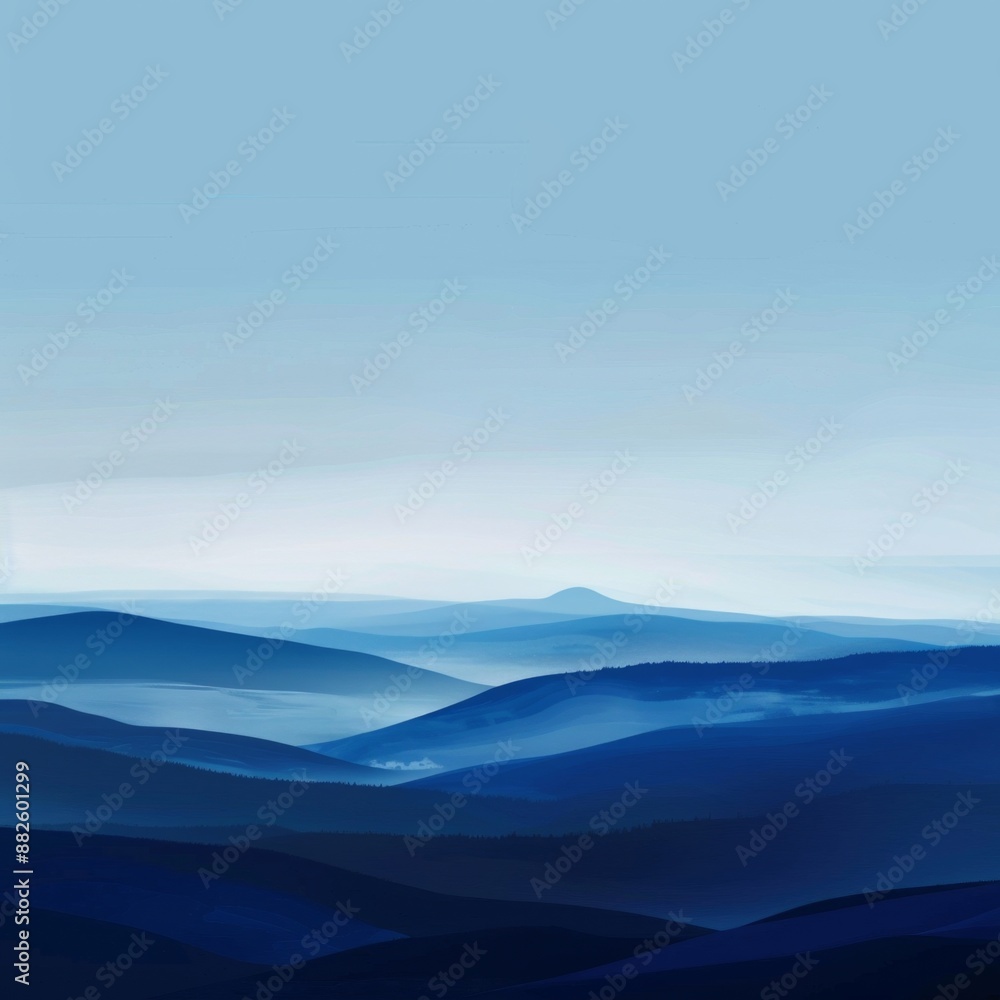 Fototapeta premium Abstract Healing Anime Wallpaper Featuring a Summer Blue Ocean with Minimalist Flat Illustration Style. Blue Background with White Clouds, Symbolizing Purity and Elegance. AI-Generated High-Quality Vi