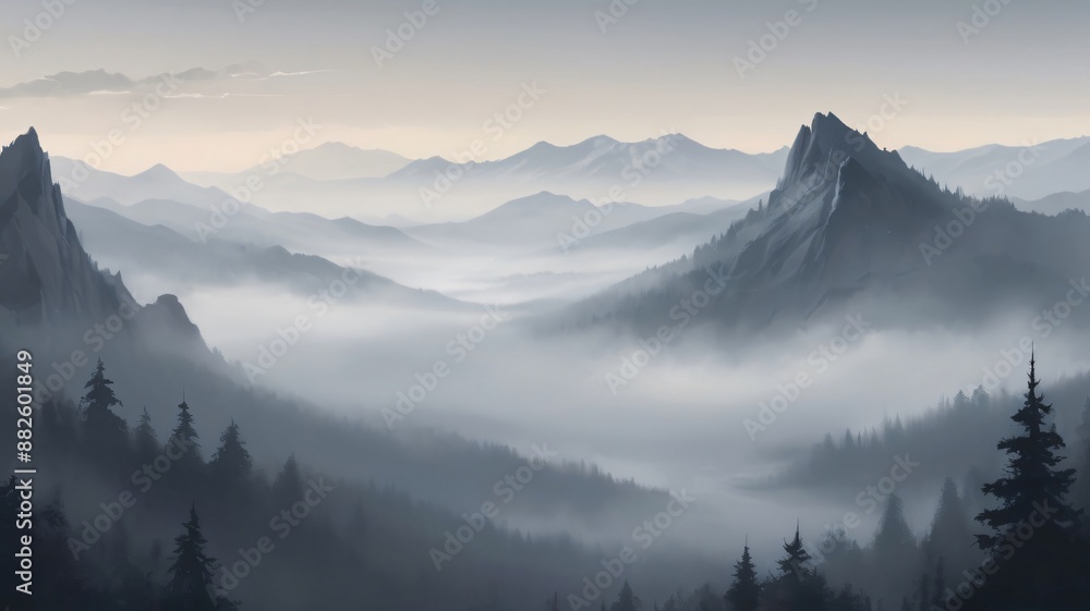 grey mountains with gradient and foggy grey mountains with gradient and foggy