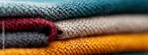 Close-up of Laotian traditional weaving, colorful patterns, copy space, natural lighting