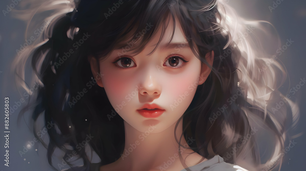Anime Girl with Long Black Hair Illustration Anime Girl with Long Black Hair Illustration