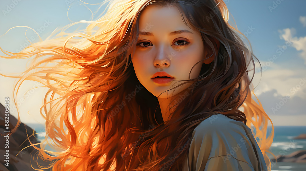 Digital Illustration of a Woman with Long Red Hair Digital Illustration of a Woman with Long Red Hair