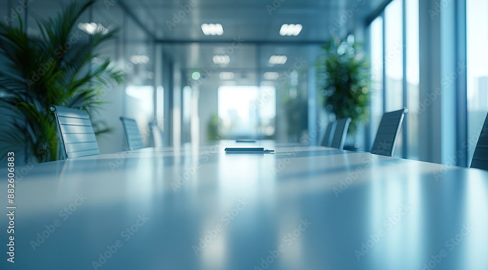 Close-up of an empty white table set for product display or presentation, with a blurred modern office space in the background. Close-up of an empty white table set for product display or presentation, with a blurred modern office space in the background.