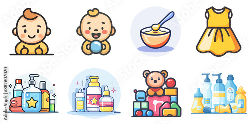 Set of baby product png mockup in 3d without background for decoration. photo