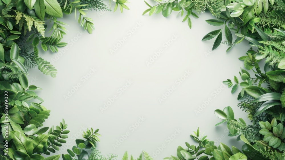 Serene Nature Frame of Lush Green Plants on Fresh Solid Background - Perfect for Presentations and Clean Designs Serene Nature Frame of Lush Green Plants on Fresh Solid Background - Perfect for Presentations and Clean Designs