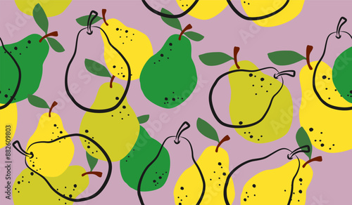 Cute pear fruits pattern background vector design