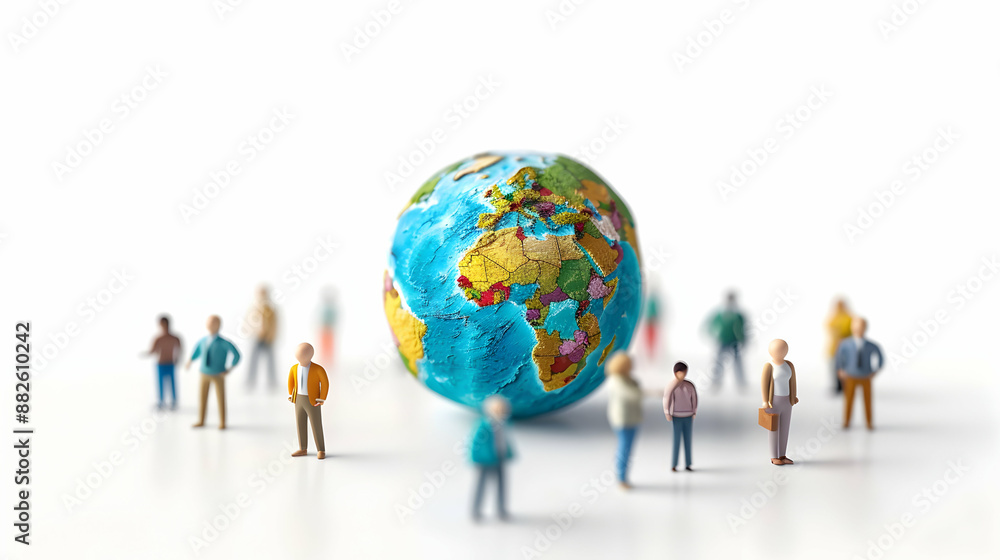 3D Flat Icon of People with Earth and Business Process Flowcharts Concept: Global Awareness and Business Strategy Discussion with Earth Model on White Background 3D Flat Icon of People with Earth and Business Process Flowcharts Concept: Global Awareness and Business Strategy Discussion with Earth Model on White Background