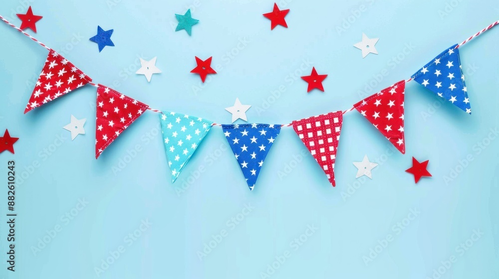 Obraz premium Festive Labor Day background with red, white, and blue bunting and stars with minimalist background