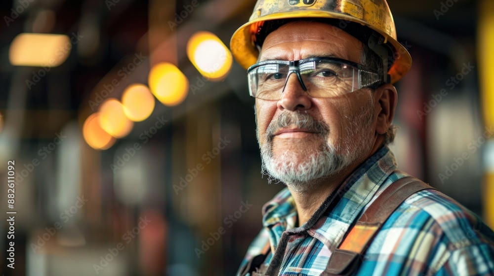 A labor union worker wearing a union badge or shirt A labor union worker wearing a union badge or shirt